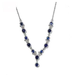 Tanzanian Blue Spinel (DF) & Natural White Zircon Necklace 18” Platinum/Silver